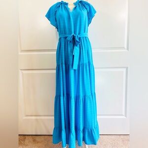 Jade Melody Tam Somerset Maxi Dress Flutter Sleeve Tiered Ruffle Blue Summer